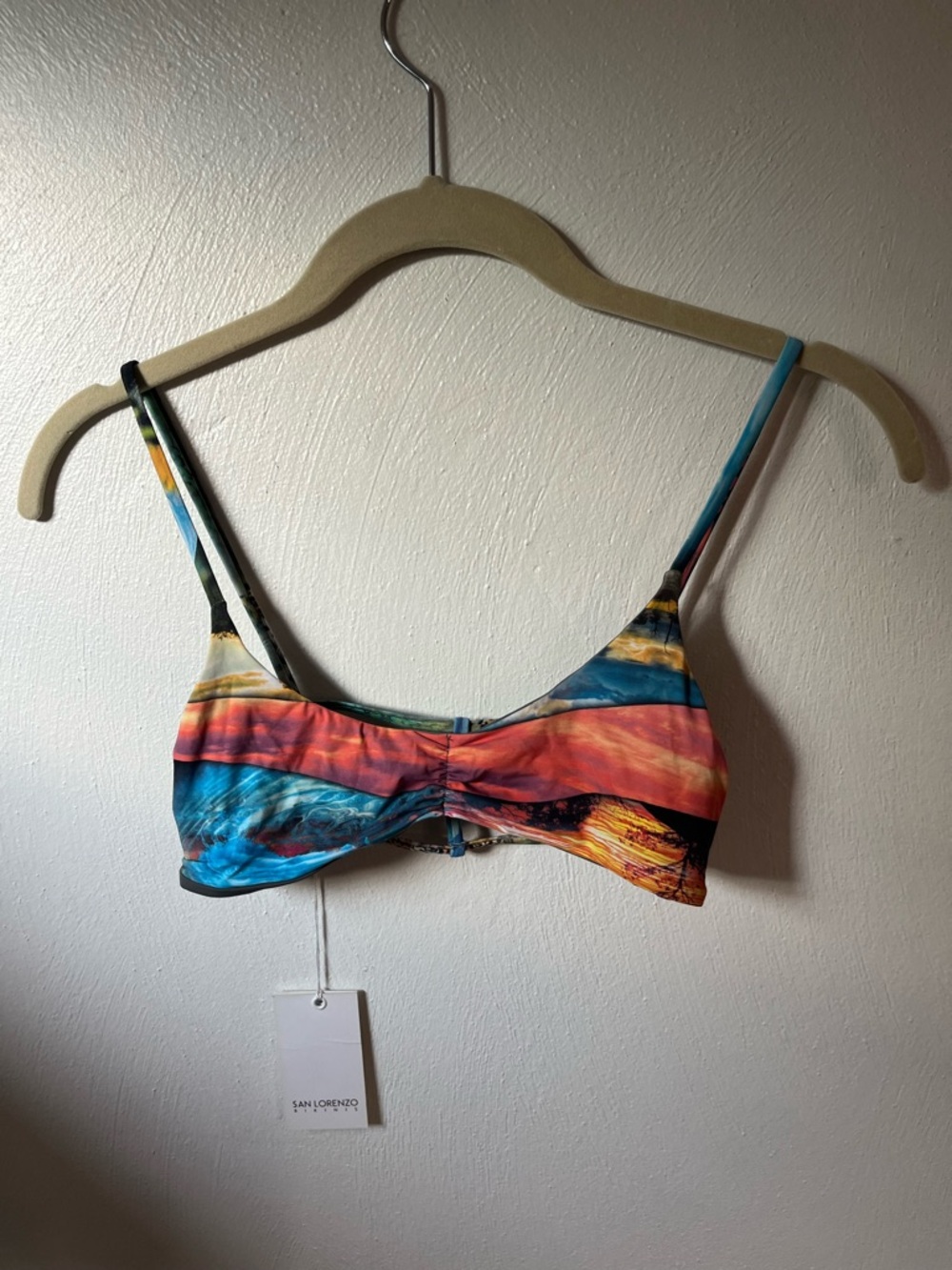 San Lorenzo Multicolor Sunset Print Bikini Top - Blue, Orange, Pink